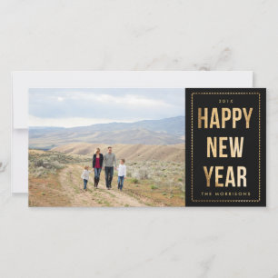 Gold Happy New Year Faux Glitter on Black Holiday Card