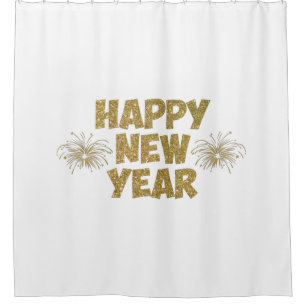 gold happy new year fireworks shower curtain