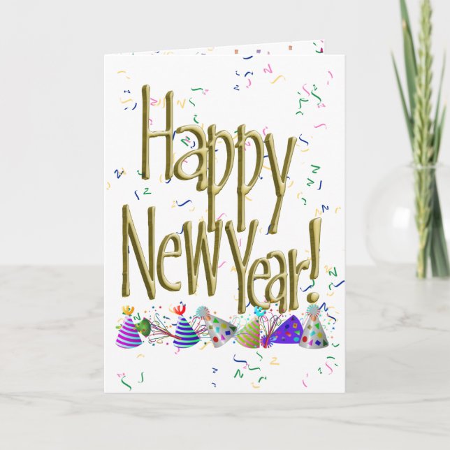 Gold HAPPY NEW YEAR!  Holiday Card (Front)