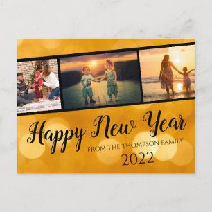 Gold Happy New Year Photo Collage Postcard