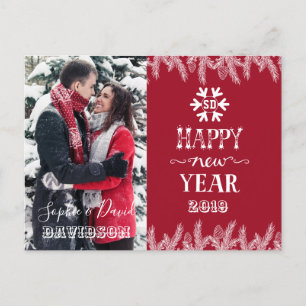 Gold Happy New Year Pine Custom Photo Invitation Postcard