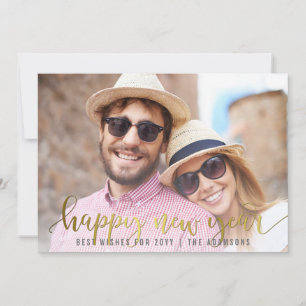 Gold Happy New Year Script Custom Photo Holiday Card