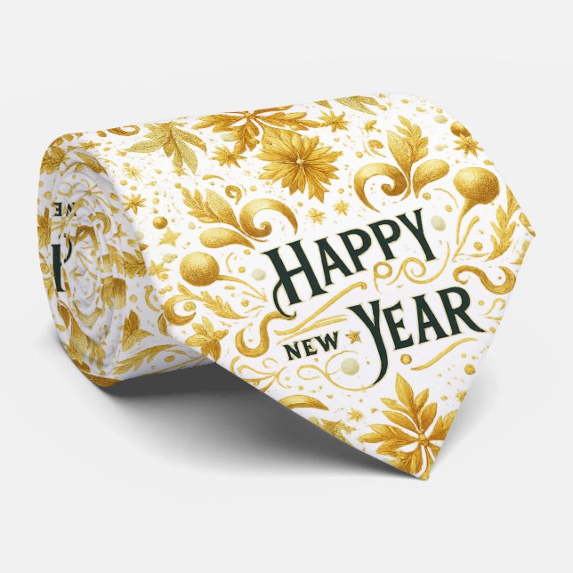 Gold Happy New Year  Tie (Rolled)