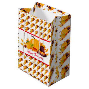 Gold Happy Thanksgiving Fall Gift Medium Gift Bag