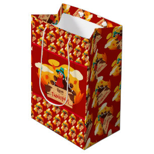 Gold Happy Thanksgiving Fall Gift Medium Gift Bag