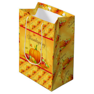 Gold Happy Thanksgiving Fall Gift Medium Gift Bag