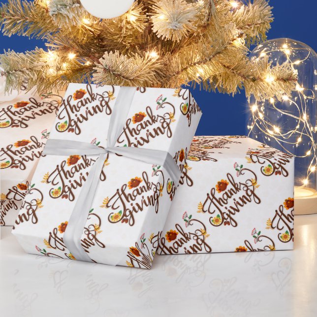 Gold Happy Thanksgiving Pumpkin Wrapping Paper (Holidays)