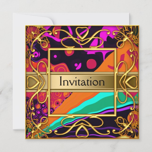 Gold Harlequin Invitation Party Any Party (Front)