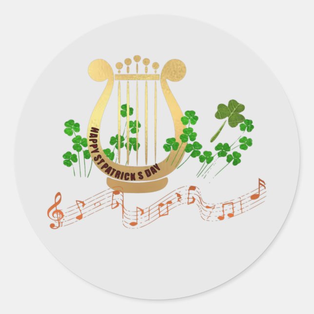 Gold Harp, St. Patricks Day Sticker (Front)