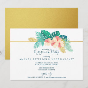 Gold Hawaiian Hibiscus Wedding Engagement Party Invitation