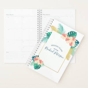 Gold Hawaiian Hibiscus Wedding Monogram Planner