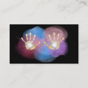 *~* Gold Healing Hands Radiating Light Energy Business Card