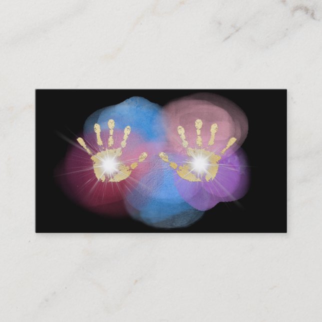 *~* Gold Healing Hands Radiating Light Energy Business Card (Front)