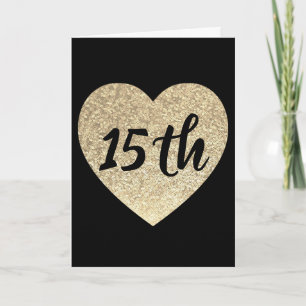 Gold heart 15th birthday card