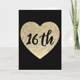 Gold heart 16th birthday card