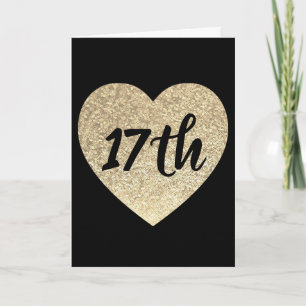 Gold heart 17th birthday card