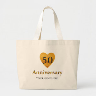 Gold Heart 50th Anniversary Personalised Large Tote Bag