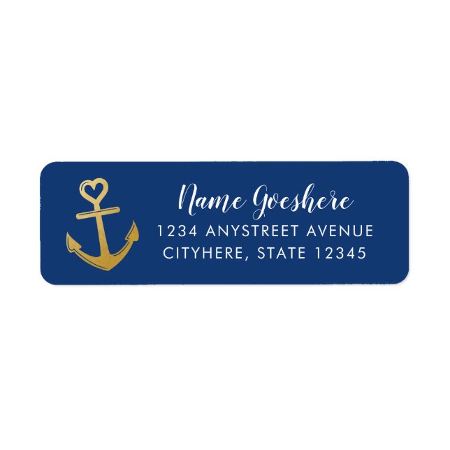Gold Heart Anchor Editable Colour Return Address (Front)