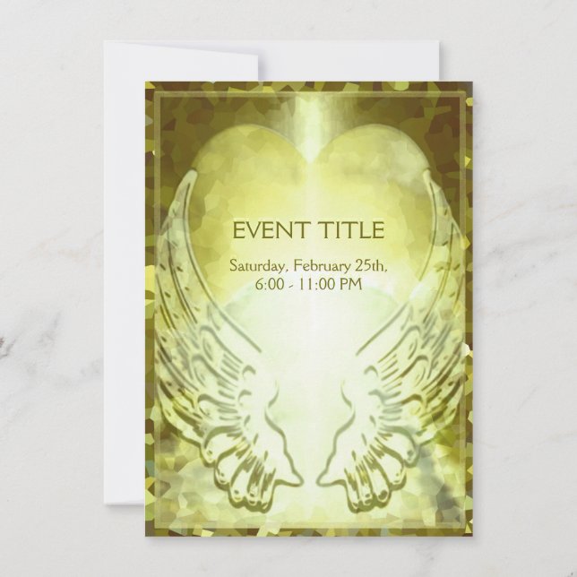 Gold Heart and Angel Wings Invitation (Back)