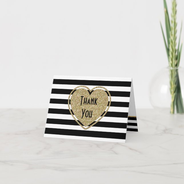 Gold Heart and Stripes Thank You Card (Front)
