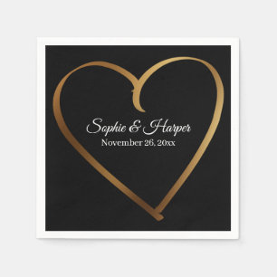 Gold Heart Around Details, on Black Napkin