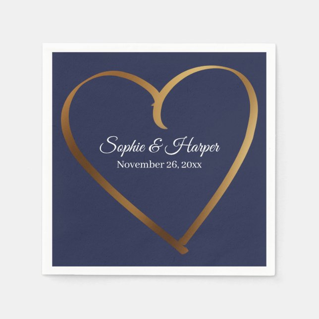 Gold Heart Around Details, on Navy Blue Napkin (Front)