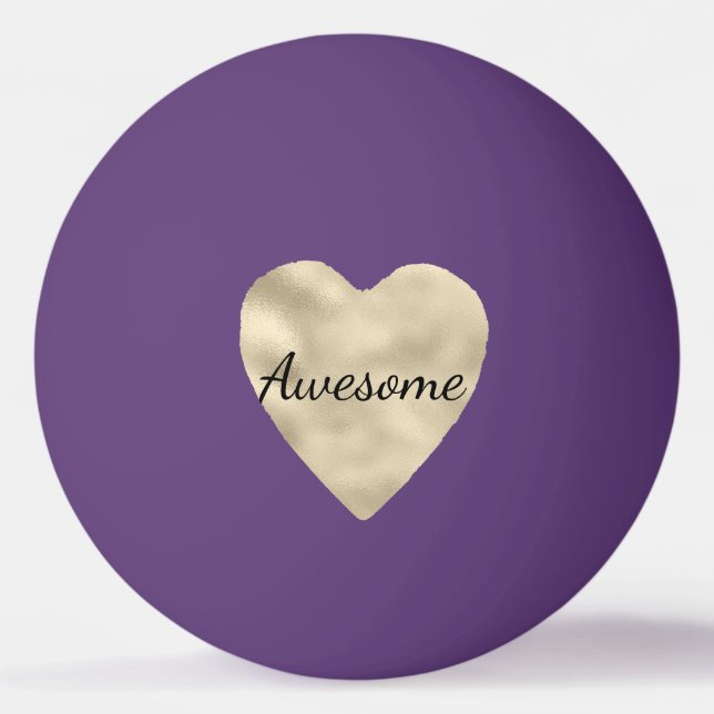 Gold Heart Awesome Personalised Ping Pong Ball (Front)