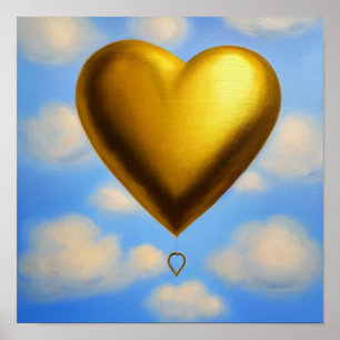 Gold Heart Balloon in the Sky Poster