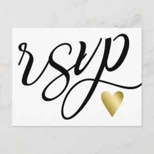 Gold Heart & Black Calligraphy RSVP Invitation Postcard
