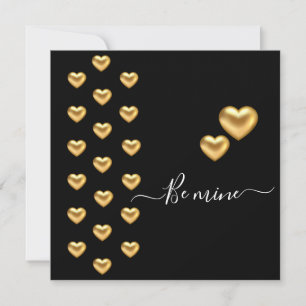 Gold Heart Black Valentine Flat Greeting Card