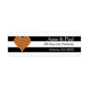 Gold Heart Black & White Stripe Return Address Lab