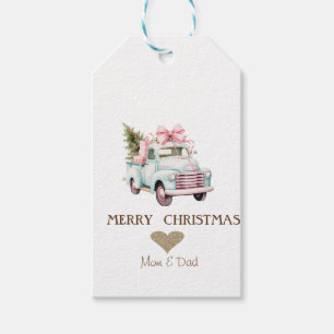 Gold Heart,Blue Car Pine Trees Christmas Gift Tags