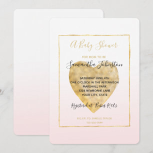 Gold Heart Blush Pink Ombre Baby Shower Invitation
