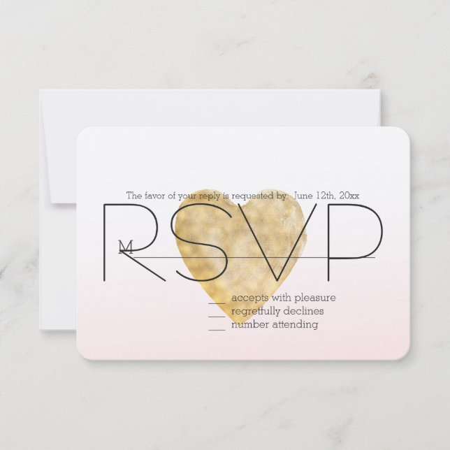 Gold Heart Blush Pink Ombre RSVP (Front)
