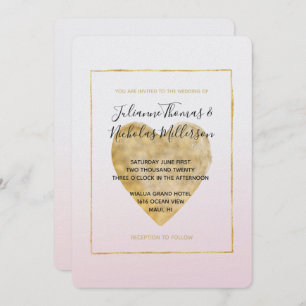 Gold Heart Blush Pink Ombre Wedding Invitation