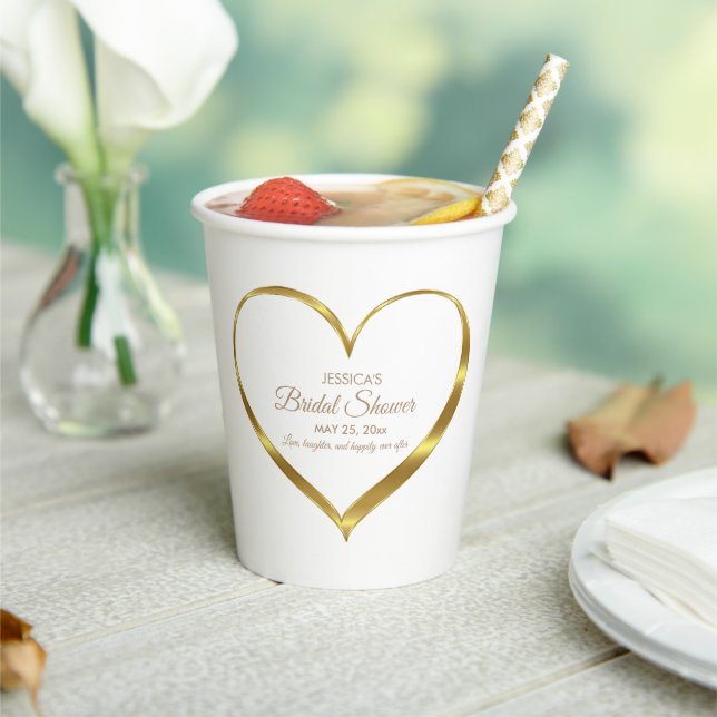 Gold Heart Bridal Shower Love Laughter Paper Cups (Insitu)
