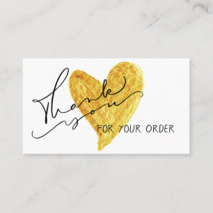 Gold Heart Calligraphy Discount Thank You Business Card