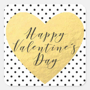 Gold heart Callygraphy Happy Valentine's Day Square Sticker