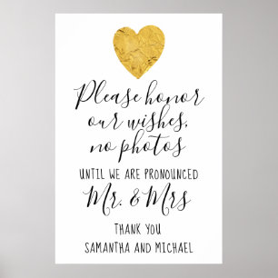 Gold Heart Camera Free Wedding Ceremony Sign