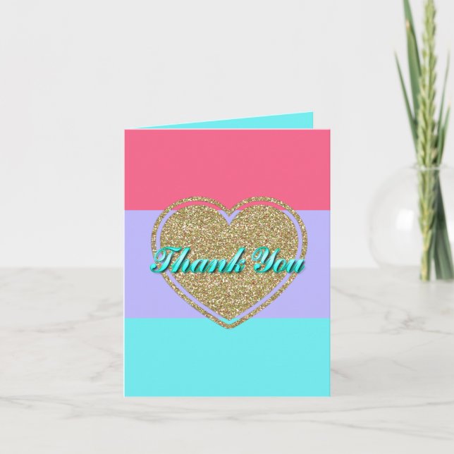 Gold Heart Colour Block Thank You Card (Front)