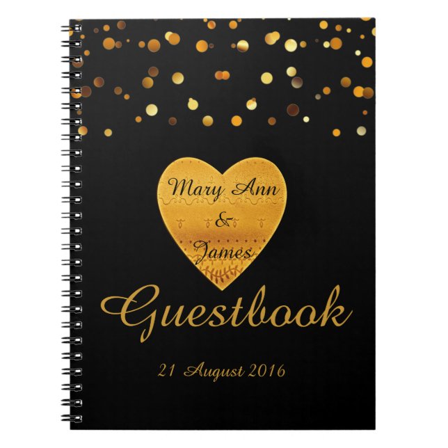Gold Heart Confetti Glitter Faux Foil Blue Guest Notebook (Front)
