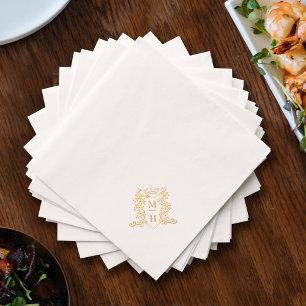 Gold heart crown wedding monogrammed custom corner foil napkins