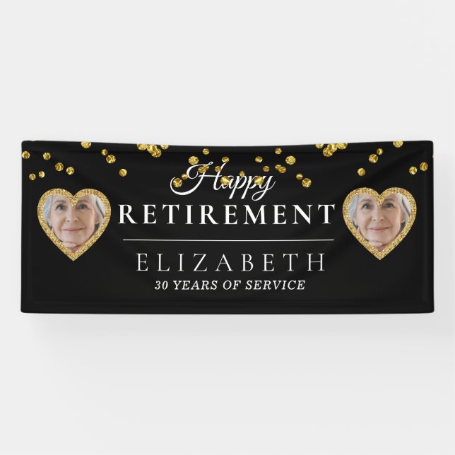 Gold Heart Custom Photo Retirement Party Banner (Horizontal)