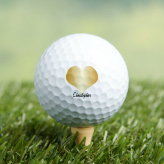 Gold Heart Design Personalised Golf Balls