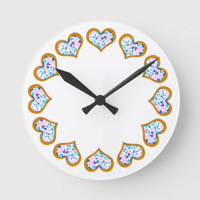 Gold Heart Diamonds In Circle Wall Clock (Front)