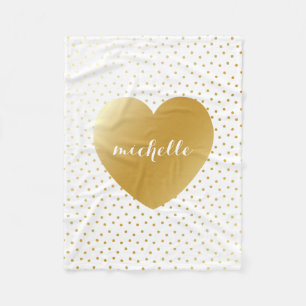 Gold Heart Dots Pattern Custom Monogram Fleece Blanket