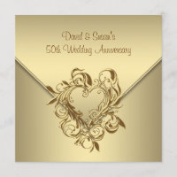 Gold Heart Elegant Gold 50th Wedding Anniversary