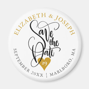 Gold Heart Elegant  Script Save the Date Magnet