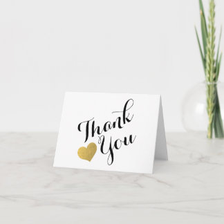 Gold Heart Elegant Typography Wedding Thank You Card