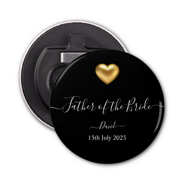 Gold Heart Father of the Bride Bottle Opener (Front)